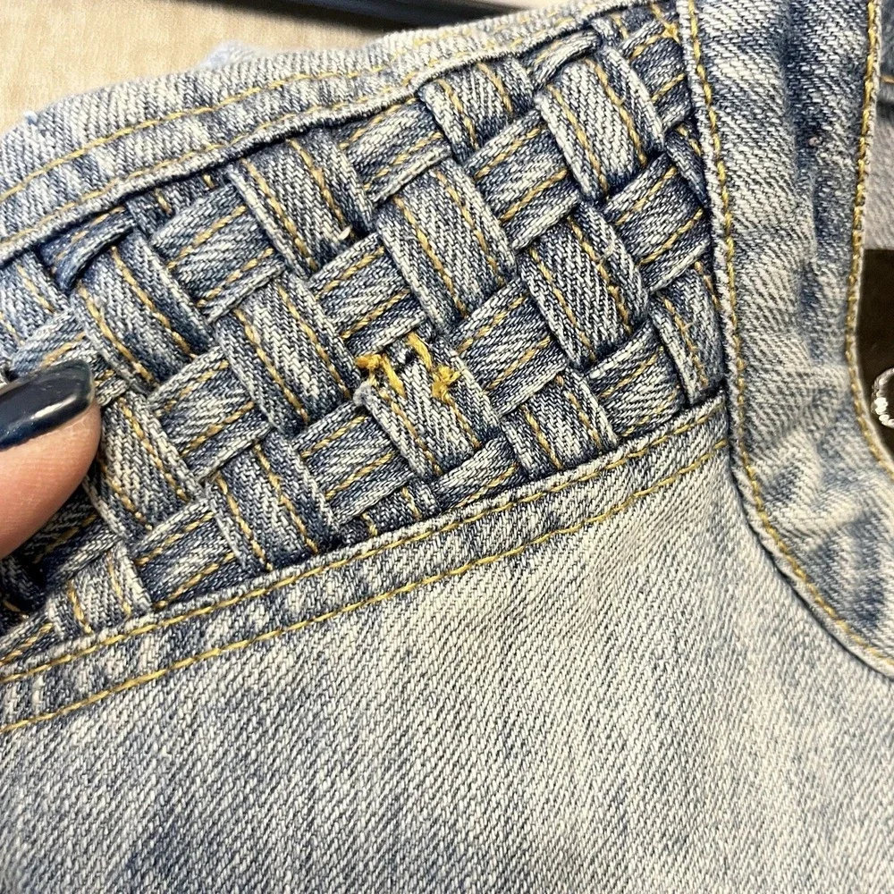 Womens Denim Jean Jacket M Braided Detail Boho Chic Y2K Revival Indie Sleaze - Picture 9 of 11